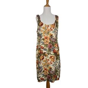 Peruvian Connection Linen Dress Floral Tropical Resort Coastal Island Women 12